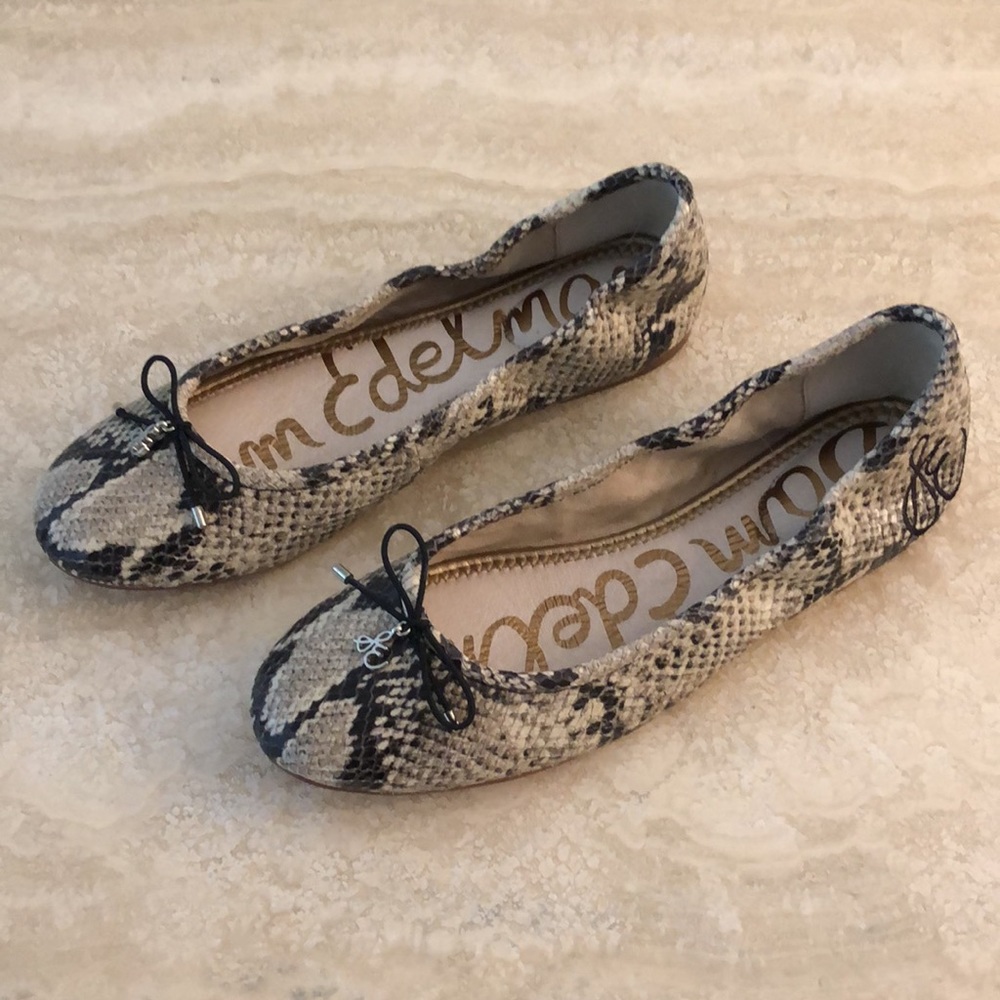 New ‘Sam Edelman’ | ‘Felicia’ Snake Print Leather Ballet Flat - Picture 6 of 12